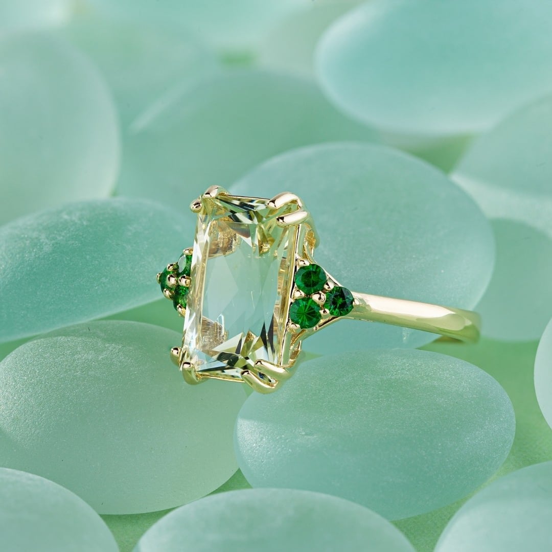 yellow beryl with emerald ring